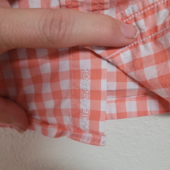 Janie And Jack Orange And White Checked Button Down Short Sleeve Shirt - Picture 3 of 5